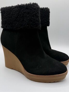 Lauren Ralph Lauren Steph Boots 11 Black Suede Shearling Wedge NWOB